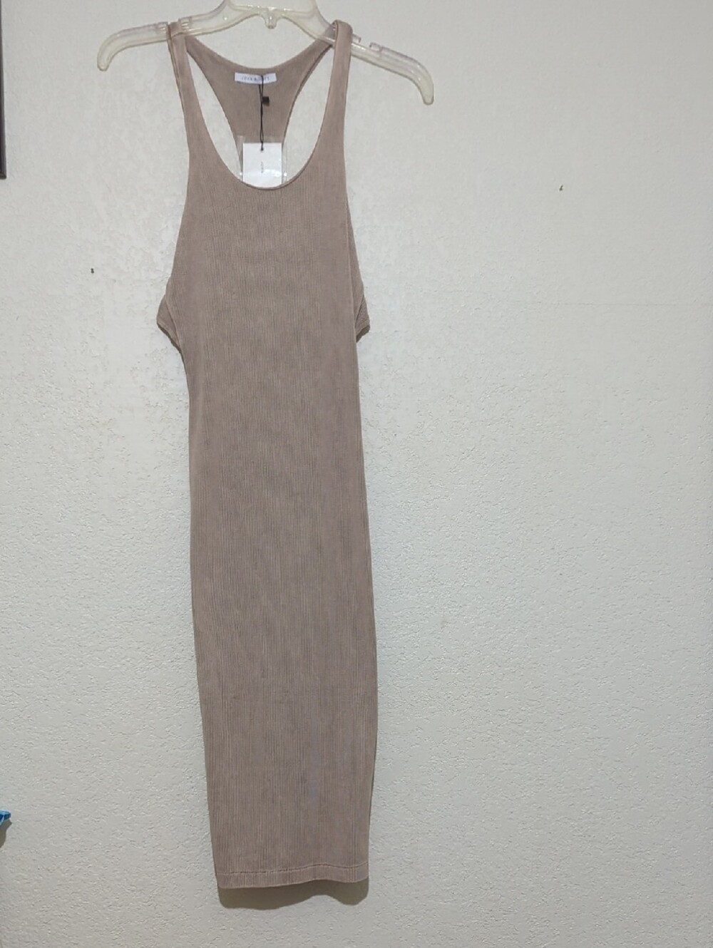 John Elliott Slim Ribbed Tank Midi Dress in Taupe